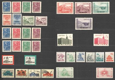 1949 г. По кат. Mi №1-4. КНР. Лот марок с наклейками. Состояние материала: *