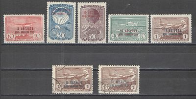 1939 г. По С/К №601/605. День авиации. Полная серия - 5 марок (*) + №605 (гаш) - 2 марки с 