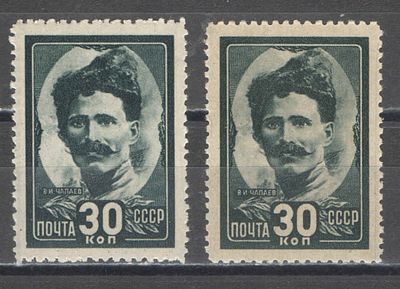 1944 г. По С/К №857. Герои Гражданской войны. Две марки - на белой + на серой бумаге. Качество: 