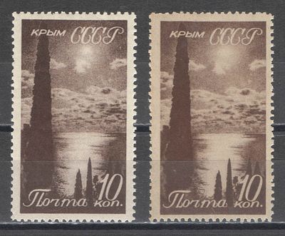 1938 г. По С/К №529. Виды Крыма и Кавказа. Две марки - на белой + на кремовой бумаге. Качество: 