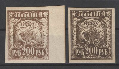 РСФСР. 1921 г. По С/К №9. 2 марки- коричневая + черно-коричневая. Состояние:*.