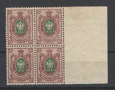 1908-1917 гг. Российская Империя. По С/К№105.19 выпуск. Квартблок с полем. БЕЗ МЕЛОВОЙ СЕТКИ 