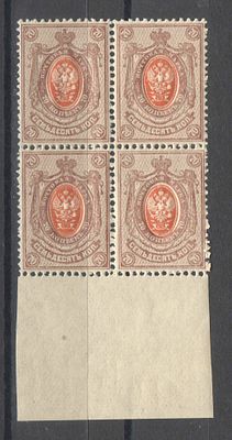 1912 г. Российская Империя. По С/К № 107 (2). 19 выпуск. Квартблок с полем. Качество: с 