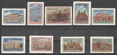 1950 г. По С/К №1415/23. Музеи Москвы. Полная серия - 9 марок. Качество: с оригинальным клеем 