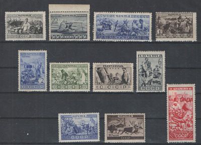 1933 г. Народы СССР. Комплект марок из серии с вертикальным водяным знаком. По С/К - 22000 руб. 