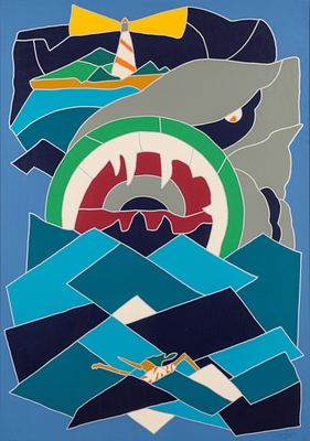 Ugo Nespolo (Mosso 1941) - Pinocchio inseguito dal pescecane - Ugo Nespolo (Mosso 1941) - 