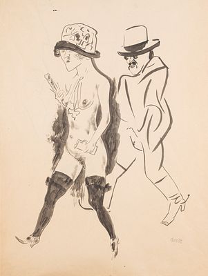 George Grosz - George Grosz (Berlino 1893 - 1959) - Two figures, 1923/'25. ink on paper cm 59.5 x