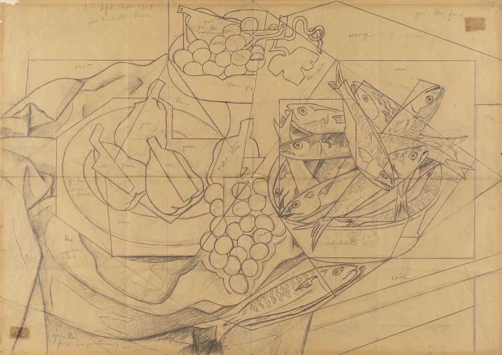 Gino Severini - Gino Severini (Cortona 1883 - Parigi 1966) - Trace for "Still Life with Fish", 1919. 