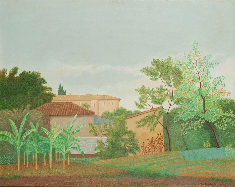 Antonio Donghi - Antonio Donghi (Roma 1897 - 1963) - Villa Corsini in Rome, 1948. oil on panel 
40 