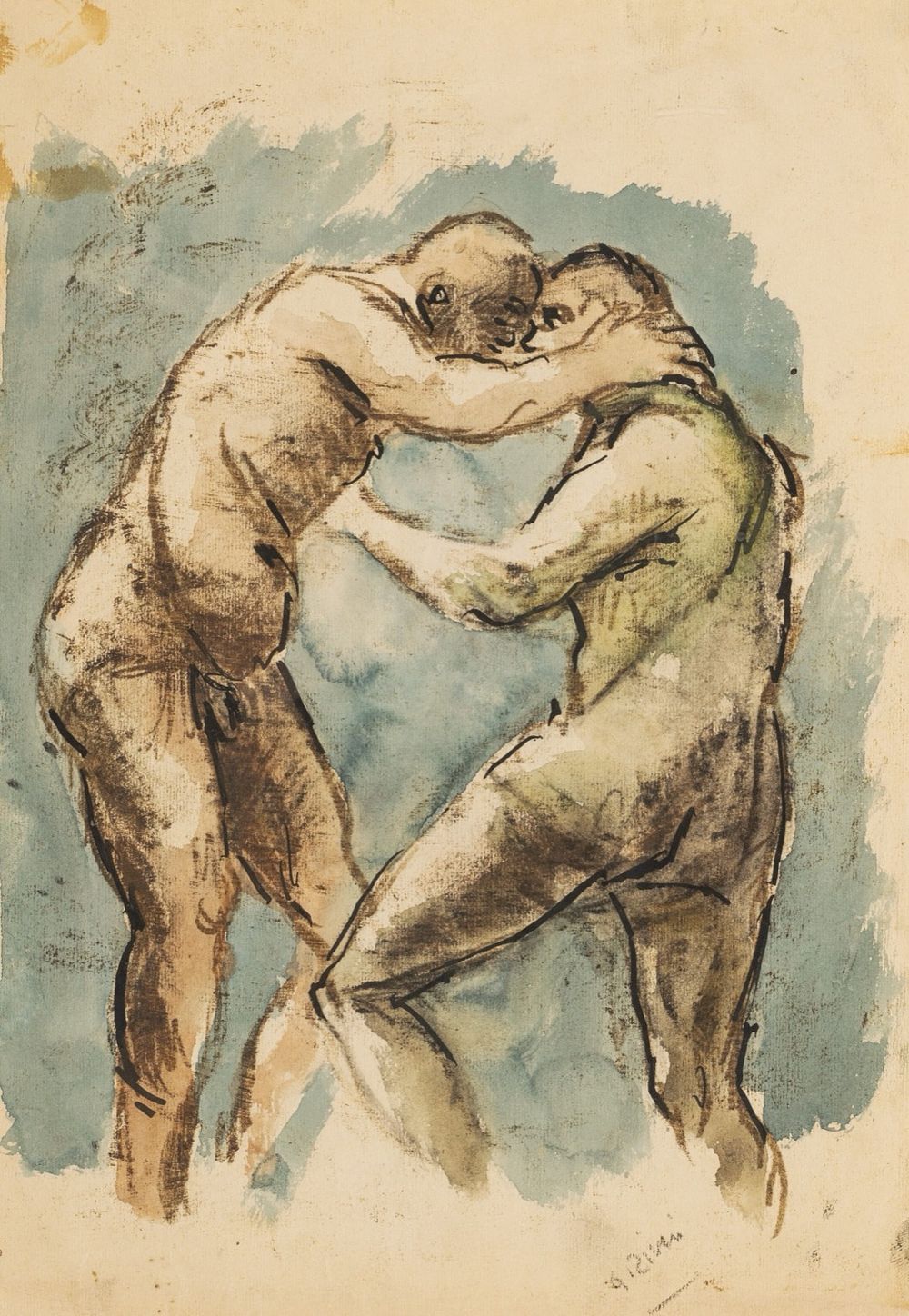 Alberto Ziveri - Alberto Ziveri (Roma 1908 - 1990) - Wrestlers. mixed media on paper 30.2 x 20.7 