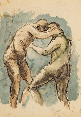 Alberto Ziveri - Alberto Ziveri (Roma 1908 - 1990) - Wrestlers. mixed media on paper 30.2 x 20.7
