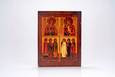 Icona quadripartita su tavola raffigurante la Madre di Dio dell’Addolcimento dei Cuori, la 