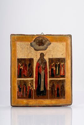 Icona su tavola raffigurante santi. Russia, fine secolo XVIII cm 30x26 in uno dei quattro 