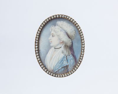 ☼ DUMONT. Miniatura su avorio. Francia, fine secolo XVIII cm 5x4 raffigurante gentildonna con 