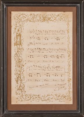 Rarissima pagina musicale autografa da La Traviata di Giuseppe Verdi, con sua dedica al pittore 
