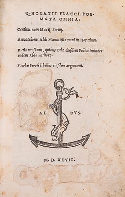 Quinto Orazio Flacco - Poemata omnia. Centimetrum Marij Seruij. Annotationes Aldi Manutij 