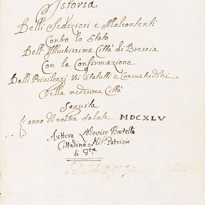 Lodovico Baitelli - Istoria delli sediziosi e malcontenti contro lo Stato dell'Illustrissima 