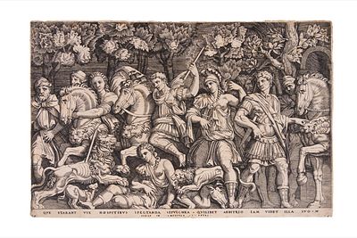 Marcantonio Raimondi - La Caccia di Traiano, 1520 (…) Incisione a bulino, cm 26,5x41 