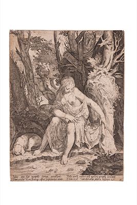 Egidio Sadeler - Pan spia la ninfa Siringa, 1570 (…) Incisione a bulino, 1570 c.ca., 215 x160 