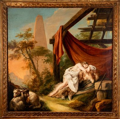 Scuola dell'Italia meridionale, secolo XVIII - Paesaggio con ninfa dormiente - Scuola dell'Italia 