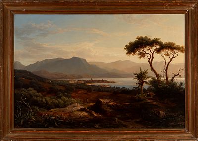 Artista attivo in Italia nel secolo XIX - Veduta costiera con viandanti - Artista attivo in Italia 