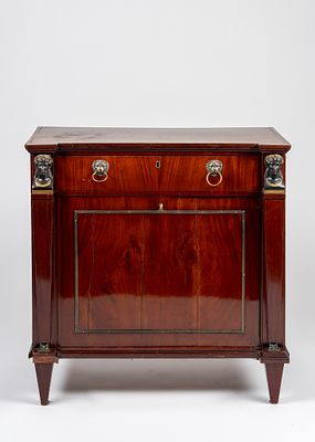 Elegante credenza lastronata in mogano ad un'anta ed un cassetto. Francia, secolo XIX - Elegante 