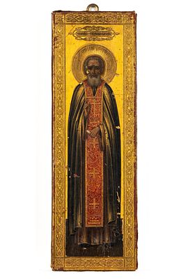 Icona su tavola di San Sergio di Radonez. Russia cm 31x10x2,3
