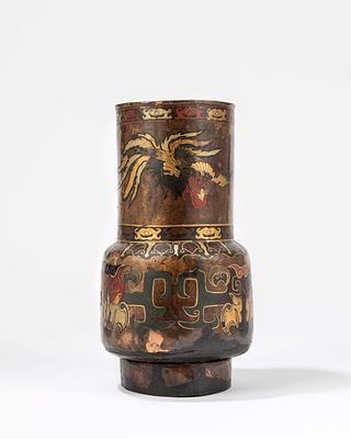Vaso in rame di forma cilindrica, China, Qing dynasty (1644-1911) h cm 28 di gusto 