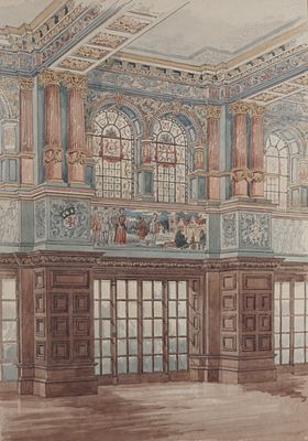 Scuola del secolo XIX - Interno di palazzo affrescato - Scuola del secolo XIX - Interno di palazzo 