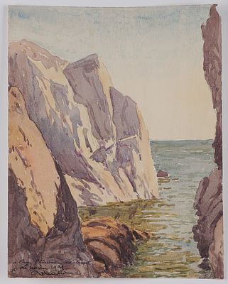 Anonimo Francese - Scogliera, 1931 - Anonimo Francese - Scogliera, 1931 cm 36,5 x 28,5 acquarello 