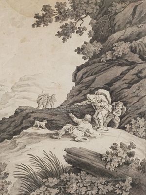 Scuola del secolo XIX - Viandanti in un paesaggio montano - Scuola del secolo XIX - Viandanti in 