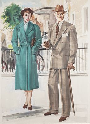 Anonimo - Coppia elegante, Around 1940 - Anonimo - Coppia elegante, Around 1940 acquarello in cornice