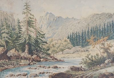 Scuola inglese, secolo XIX - Paesaggio montano con torrente - Scuola inglese, secolo XIX - 