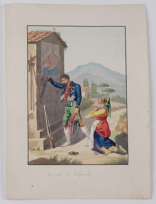 Scuola del secolo XIX - Ex Voto di brigante - Scuola del secolo XIX - Ex Voto di brigante cm 26 x 