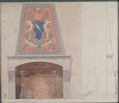 Galileo Barucci (attivo prima met&agrave; secolo XX) - Studio per un camino con stemma nobiliare - 