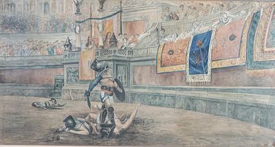 Scuola del secolo XIX - Arena con Gladiatori - Scuola del secolo XIX - Arena con Gladiatori cm 
