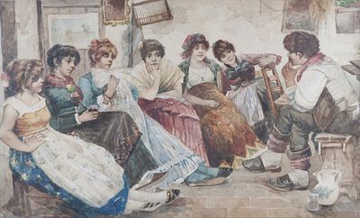 Anonimo di fine XIX secolo - Scena conviviale - Anonimo di fine XIX secolo - Scena conviviale cm 