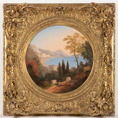19th century painter - Southern landscape. Southern landscape with a town in a mountain 