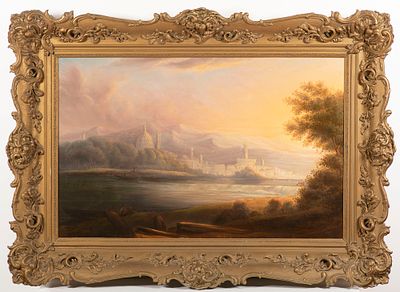 19th century painter View of Florence. Summery view across the Arno to the silhouette of the 