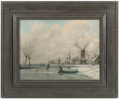 Painter 19th century 
Dutch winter landscape. Painter 19th century Dutch winter landscape, oil 