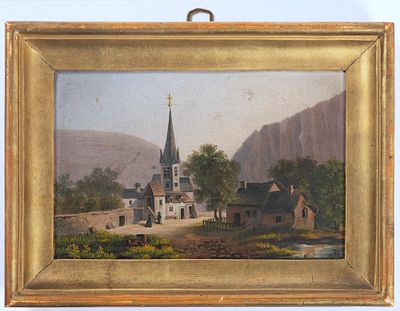 Hubert Sattler (21 January 1817 – 3 April 1904)- Attributed. Romantic landscape with a church. 