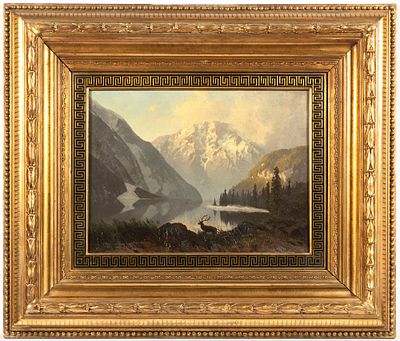 August Lohr, 1842 – 1920 - August Lohr, 1842 – 1920. View across a lake to a snow-covered, sunlit 