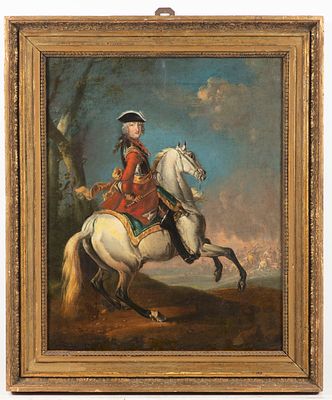 Painter 18th century - 
Aristocratic general on a grey horse. Aristocratic general on a grey 