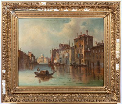 Painter 19th century- 
View of a Venice. View of a Venice canal with a gondolier. Oil on canvas 