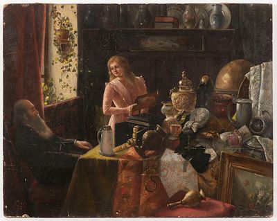 Franz Georg KLEBER (1870-1905) - Franz Georg KLEBER (1870-1905)- Antiques dealer with a young lady. 
