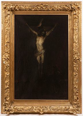 19th century painter- 
Christ on the cross. Christ on the cross in landscape. Oil on canvas 103 