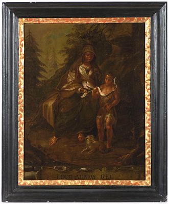 18th century painter- 
Virgin Mary with St. John in landscape. Virgin Mary with St. John in 