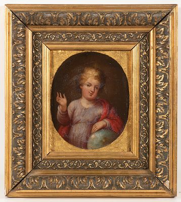 18th century painter - 
Jesus child with globe. Jesus child with globe. Oil on canvas , 19 x 15 cm