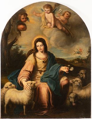 19th century painter.
Virgin Mary in landscape with sheep. Virgin Mary in landscape with sheep. 