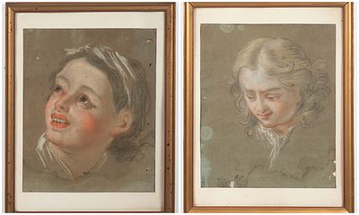 Pair of paintings 18th century France- Portraits of children. Pair of paintings 18th century 